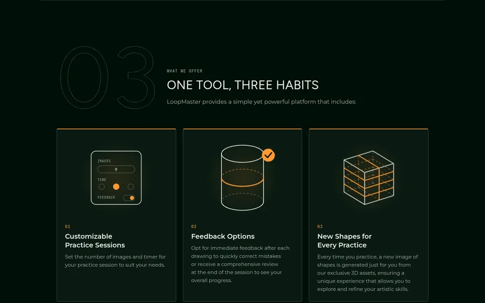 Three animated tiles explaining the offer.
