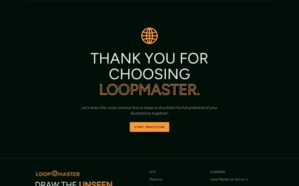 The Loop Master globe redrawn as vector lines above a thank-you message.